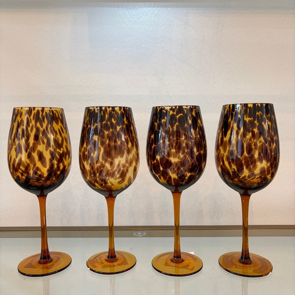Bella Lux Tortoiseshell Wine Glass Set of 4 Chic Barware NEW